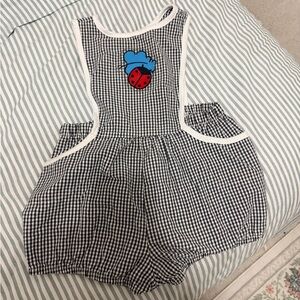 Vintage Oshkosh Gingham toddler Romper with Ladybug Patch - Black & White